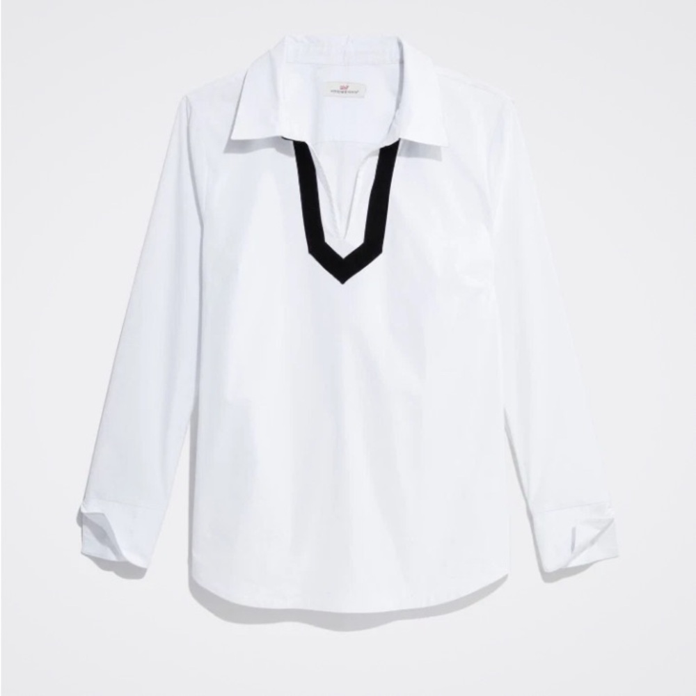 Vineyard Vines White Popover Top with Navy Trim new with tags large